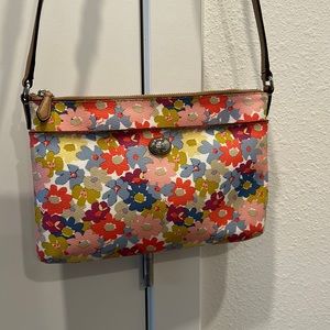 COACH pink floral crossbody leather bag